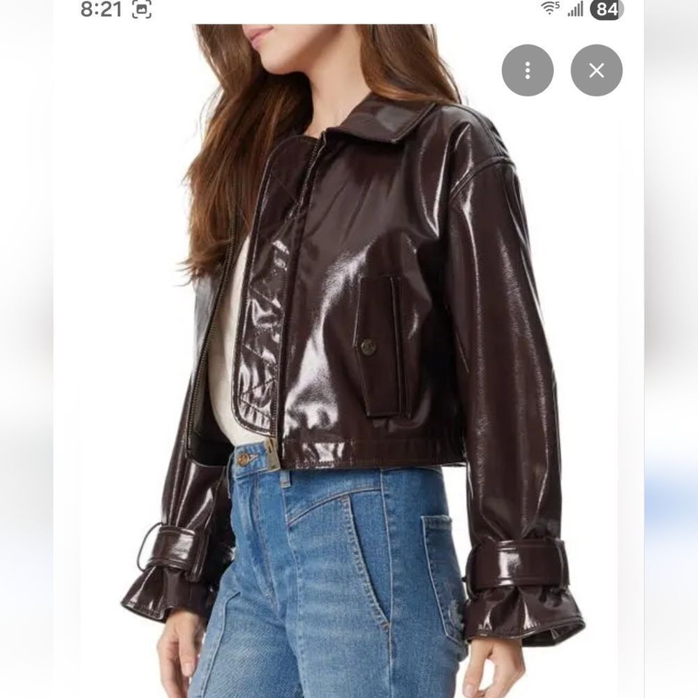 Sam Edelman Glossy Plum Brown Faux Leather Jacket New Without Tags
